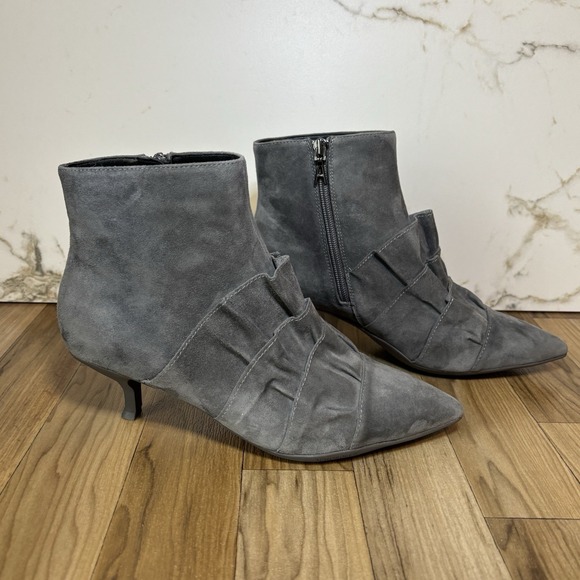 Aerosoles Womens 7.5 Loloa Suede Ankle Boot Bootie Gray Cottagecore Boho Ruffle - Picture 3 of 14